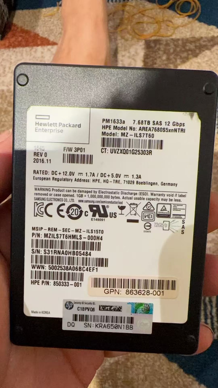 HPE HP 3PAR 8000 7.68TB SAS SSD 2.5 12G Hard Drive 863460 863628-001 850333-001