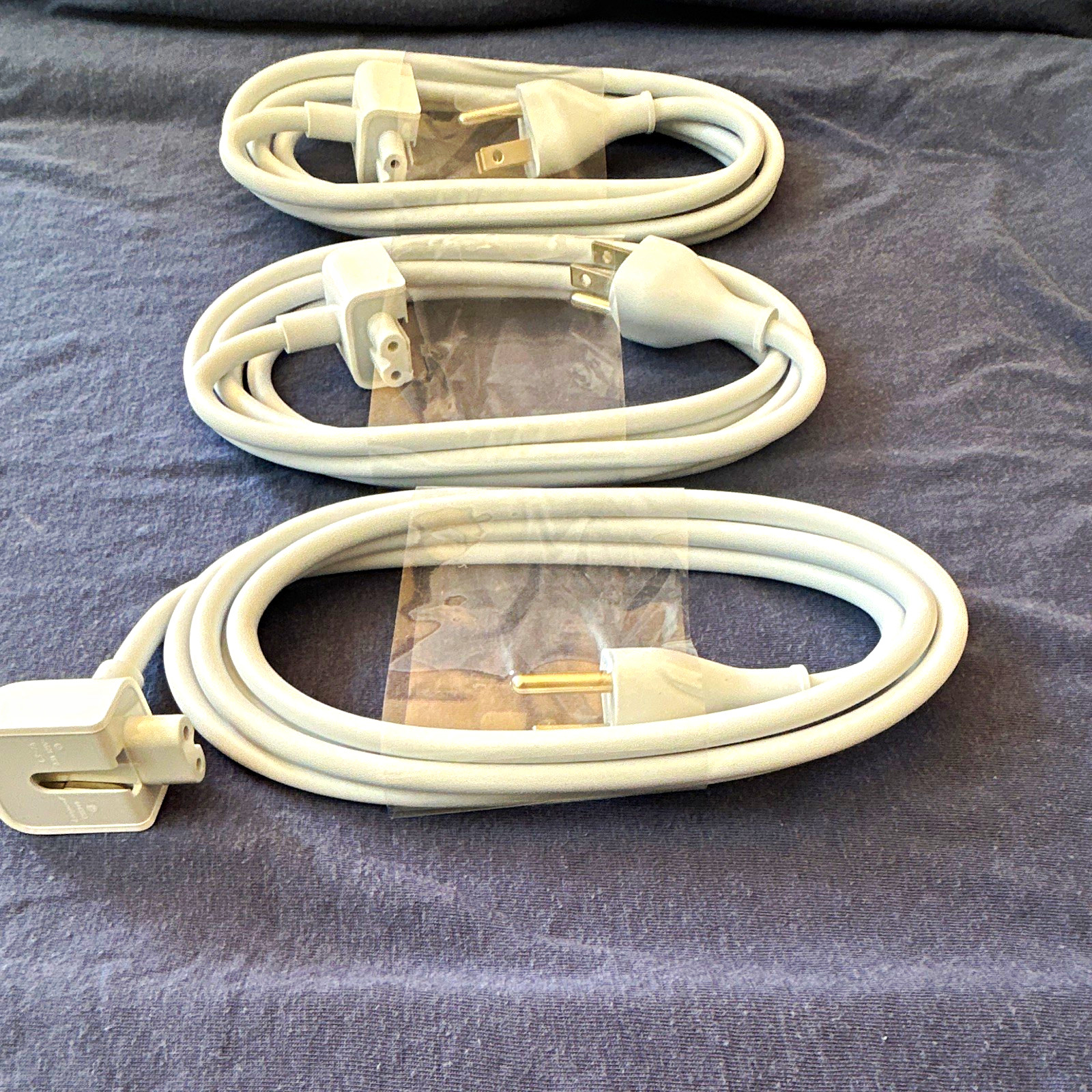 Lot of 3 White 2-Prong to 2-Prong Right Angle Power Cords, 6 ft Length