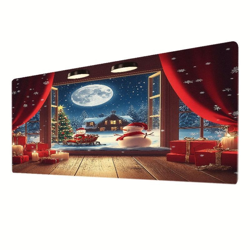 Holiday Winter Theme Mouse Pad with Snowman, Santa Claus, and Christmas Tree D