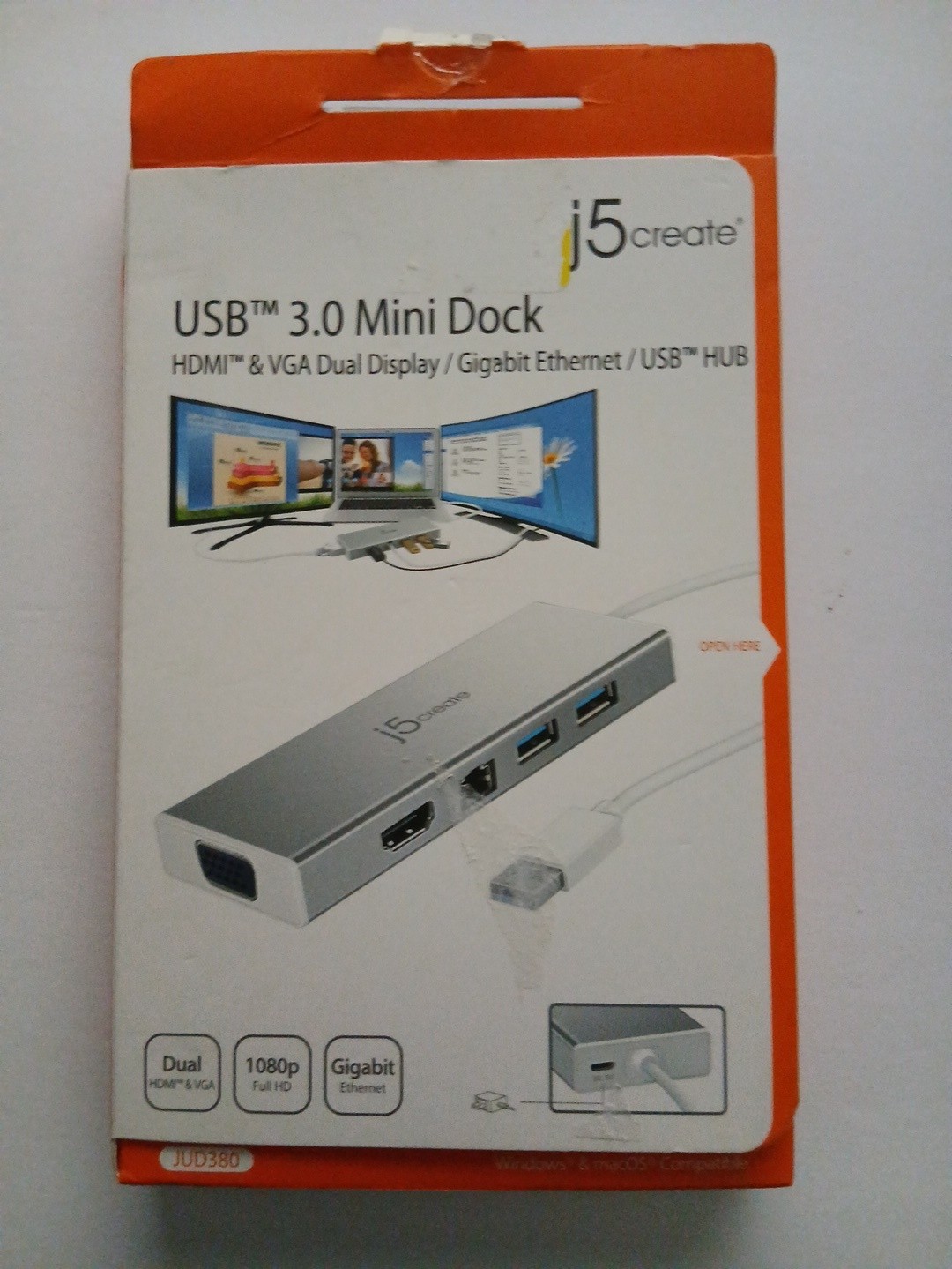 J5Create JUD380 USB 3.0 Silver Mini Dock  New - Open Box