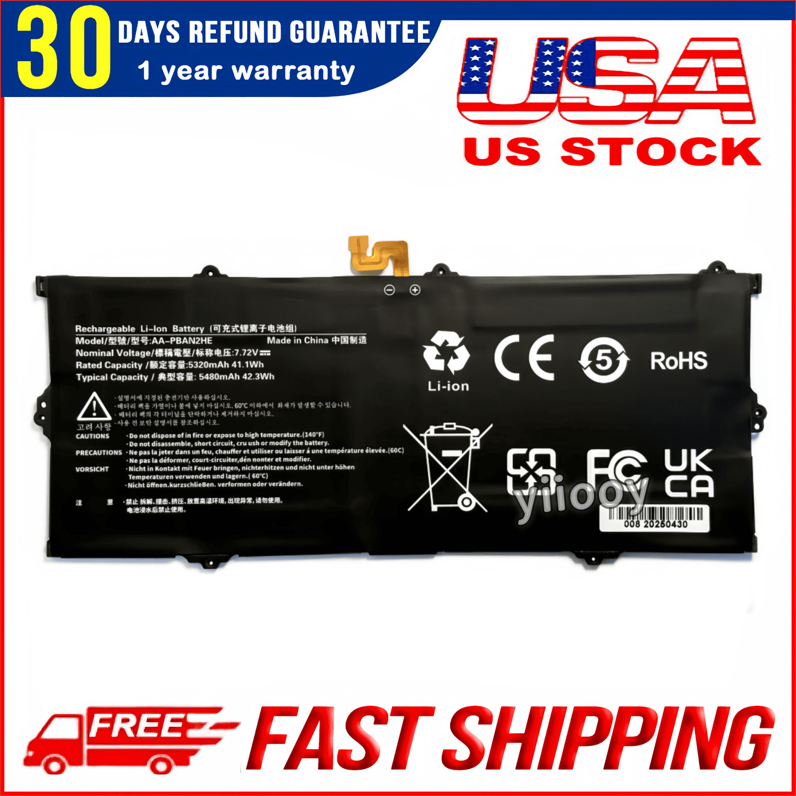 AA-PBAN2HE Battery For Samsung Galaxy Book Go 340XDA NP340XLA NP545XLA 42.3Wh