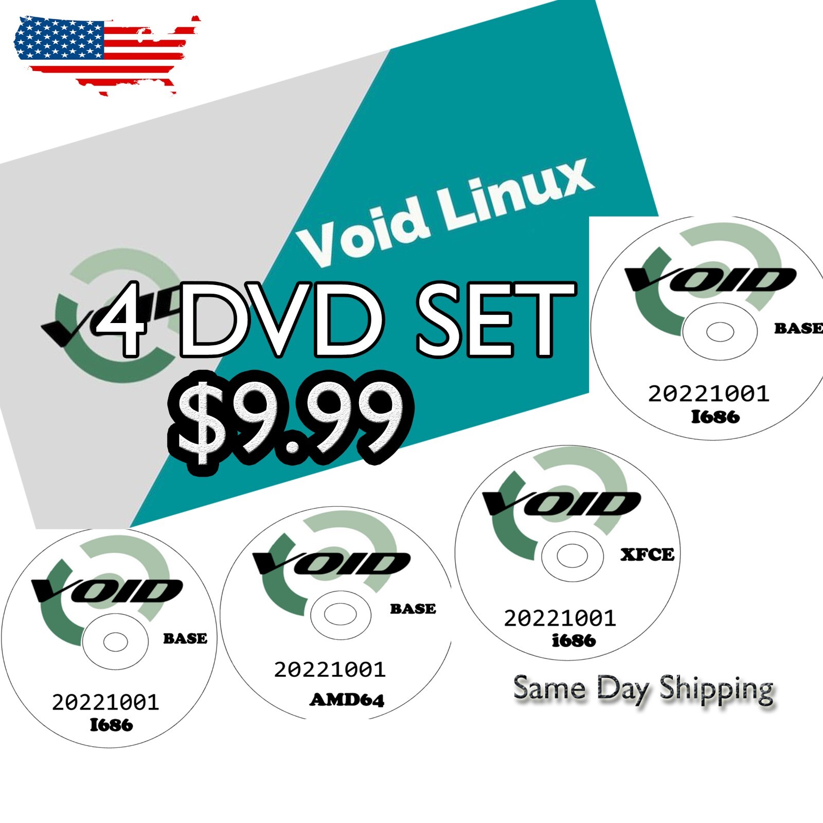 VOID LINUX "4 DVD Set" 64-Bit and 32-Bit BASE AND XFCE  Same Day Shipping USA