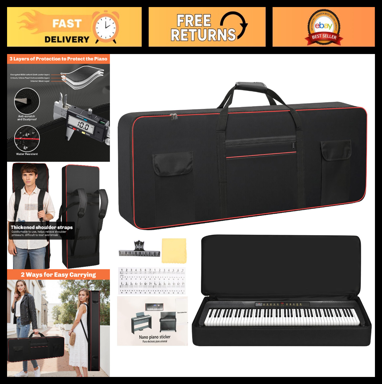 88-Key Keyboard Case - Fits 53.5"x13"x6.7" - Durable Protection & Travel Friendl