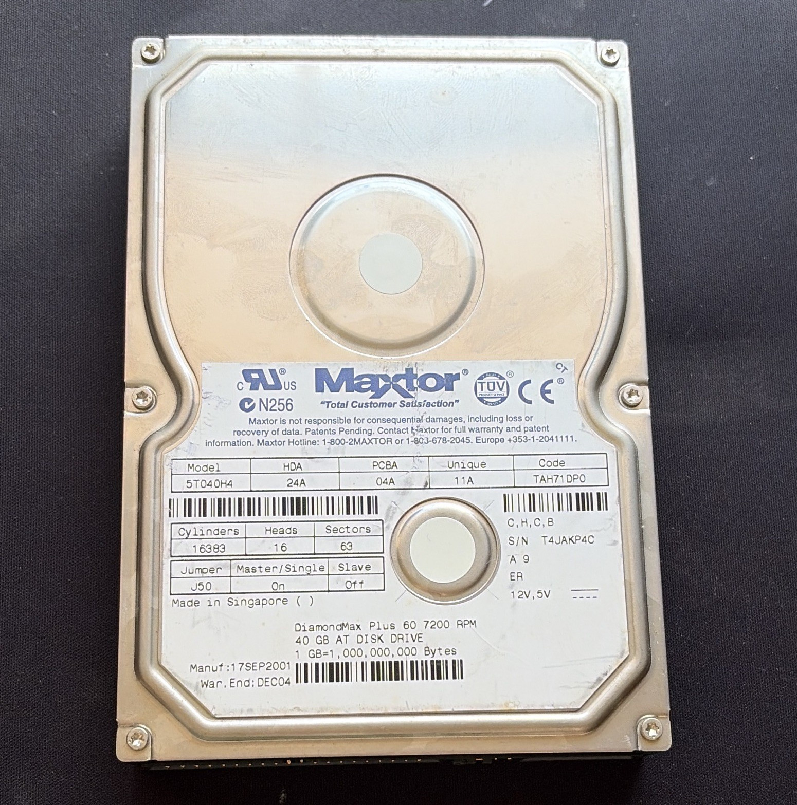 Maxtor DiamondMax Plus 60 40GB 7200RPM 3.5" PATA/IDE HDD 2MB 5T040H4(not tested)
