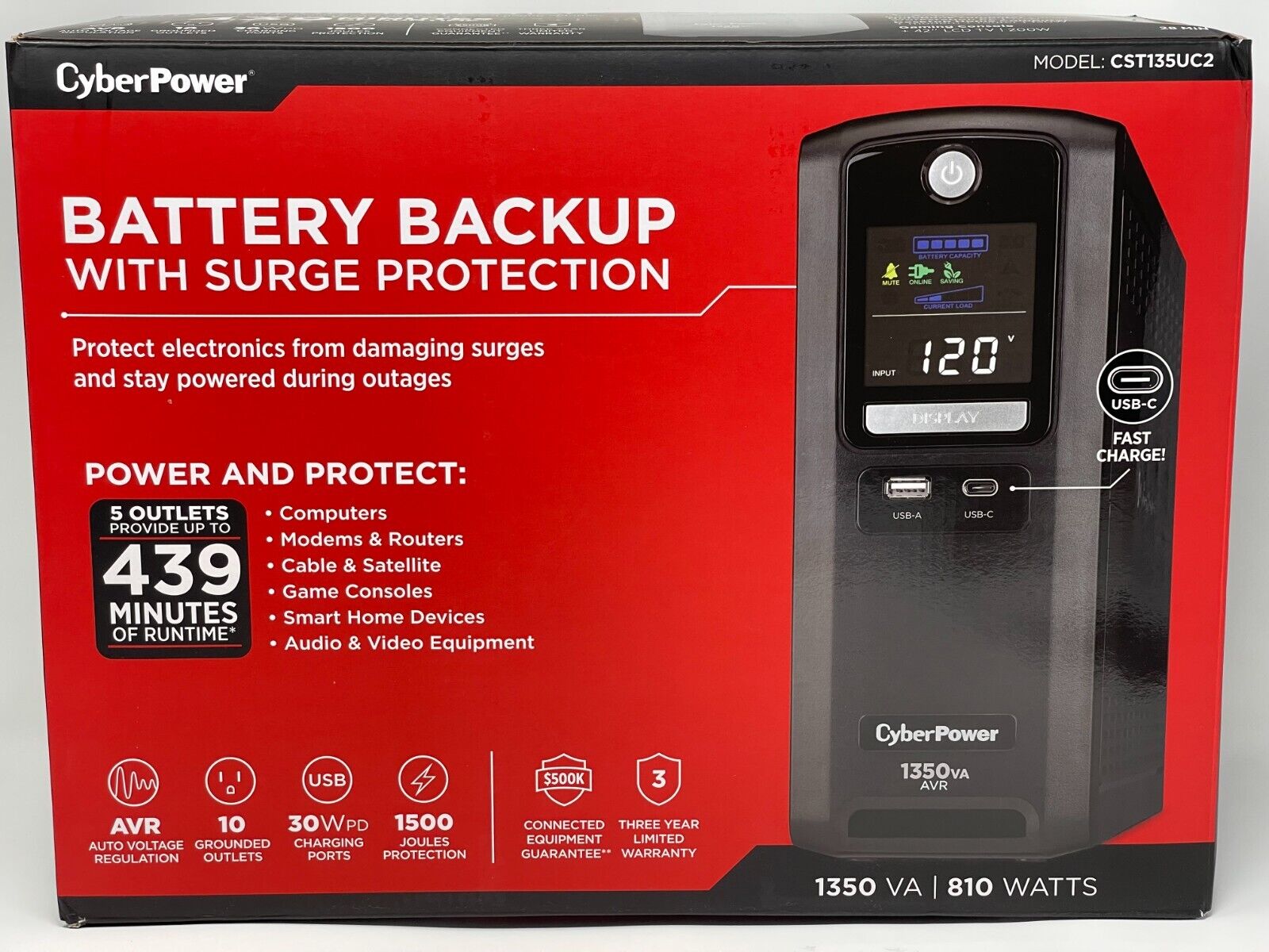 CyberPower 1350VA 810Watts Simulated Sine Wave UPS Battery Backup Surge Protecti