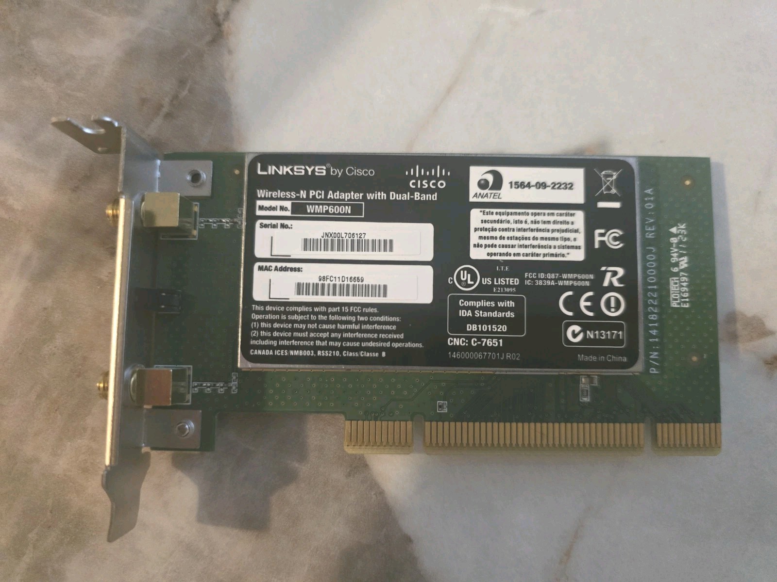 Linksys Cisco WMP600N Wireless-N Card PCI Dual Band Network Card