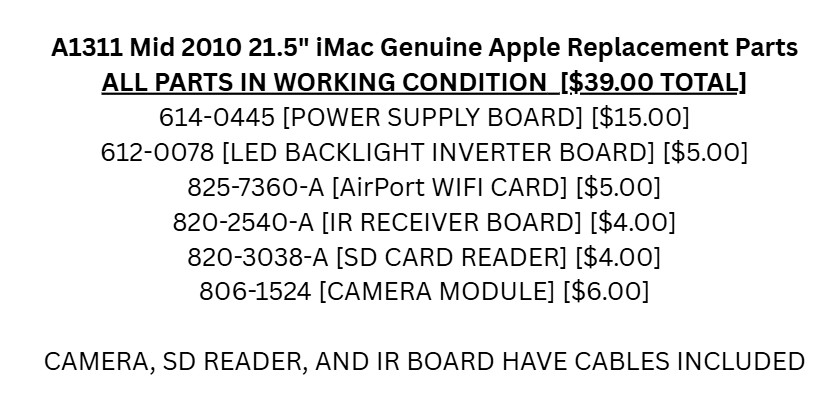 A1311 21.5" Mid-2010 iMac Genuine Replacement Parts Lot