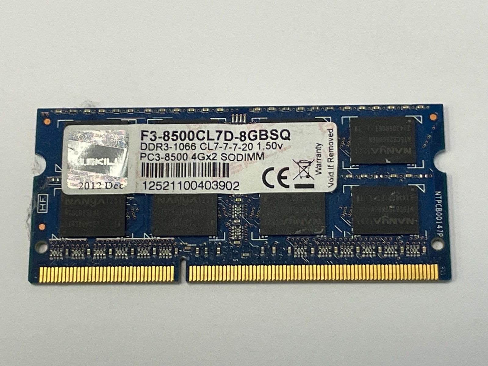 G.SKILL 4GB (1 Stick) PC3-8500 DDR3 1066 SODIMM Laptop Memory F3-8500CL7D-8GBSQ