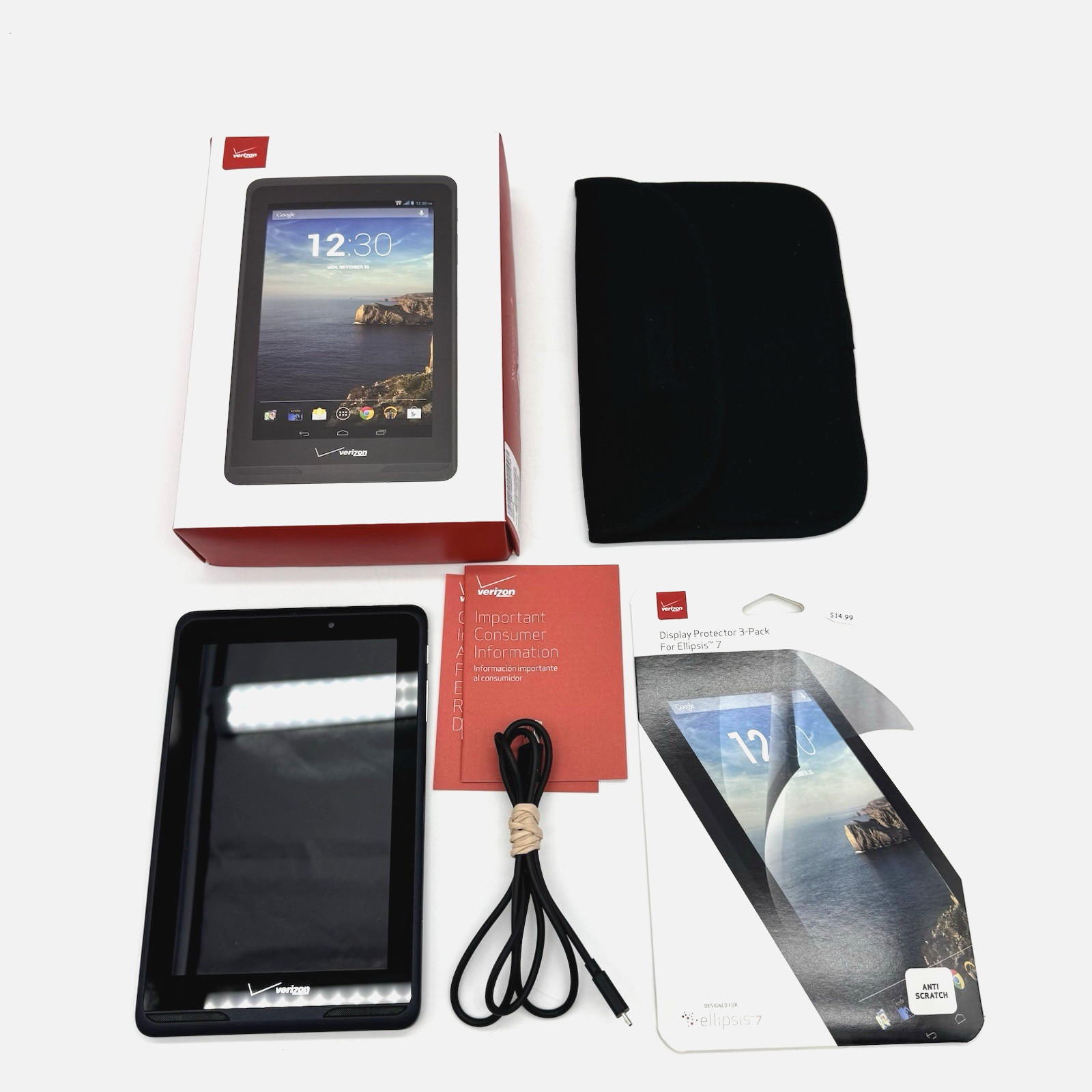 Verizon Ellipsis 7 QMV7AB 8GB Wi-Fi + 4G 7" Tablet Touchscreen Black Android Box