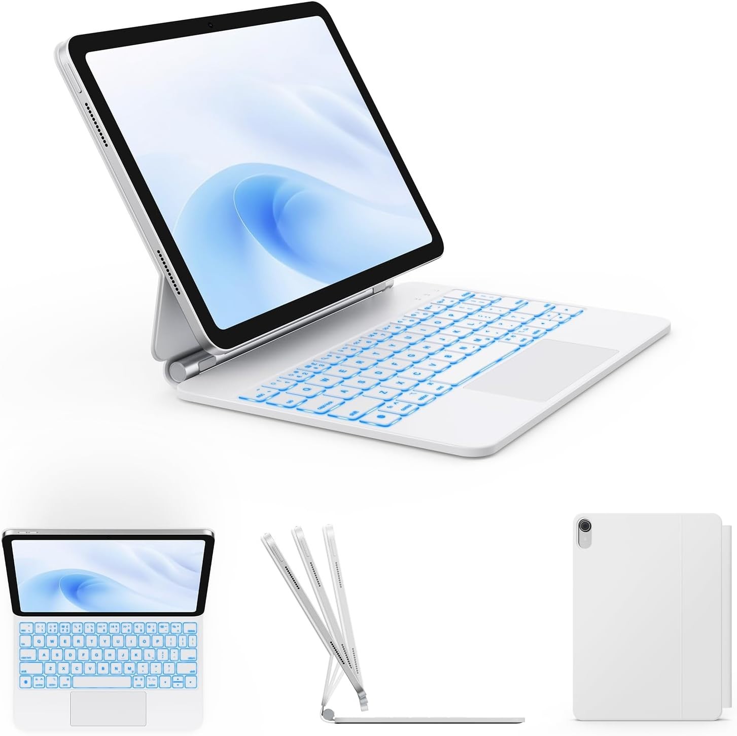 Magic-Style Keyboard Case iPad Keyboard Case for iPad A16 11th & 10th Gen, White