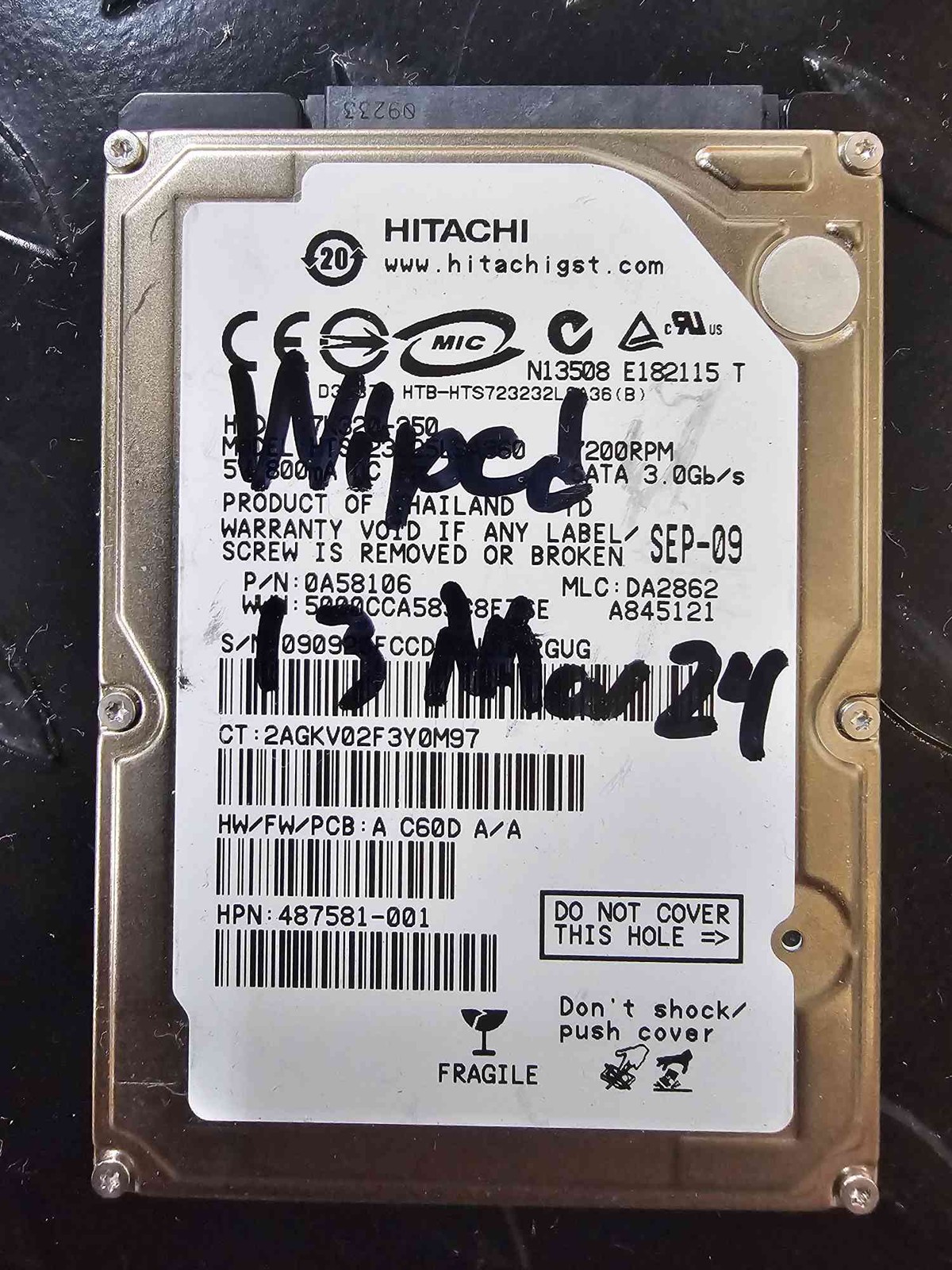Hitachi HTS723225LSA360 250GB 7200RPM SATA 2.5" HDD Hard Drive Used
