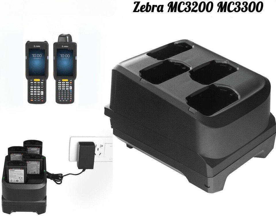 4 Slot Battery Charging Cradle Kit with Power Supply for Zebra MC3200 MC3300 USA