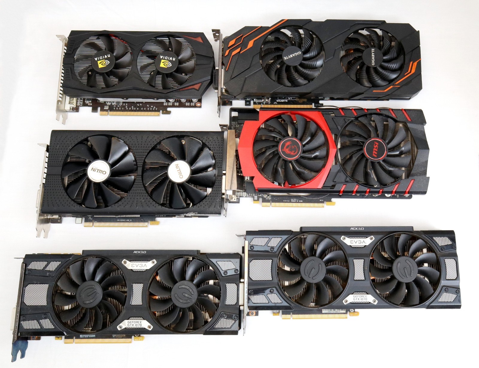 Lot of 6 Non-Working GPUs For Parts/Repair EVGA GTX 1070 RX 580 R9 380 GTX 750Ti