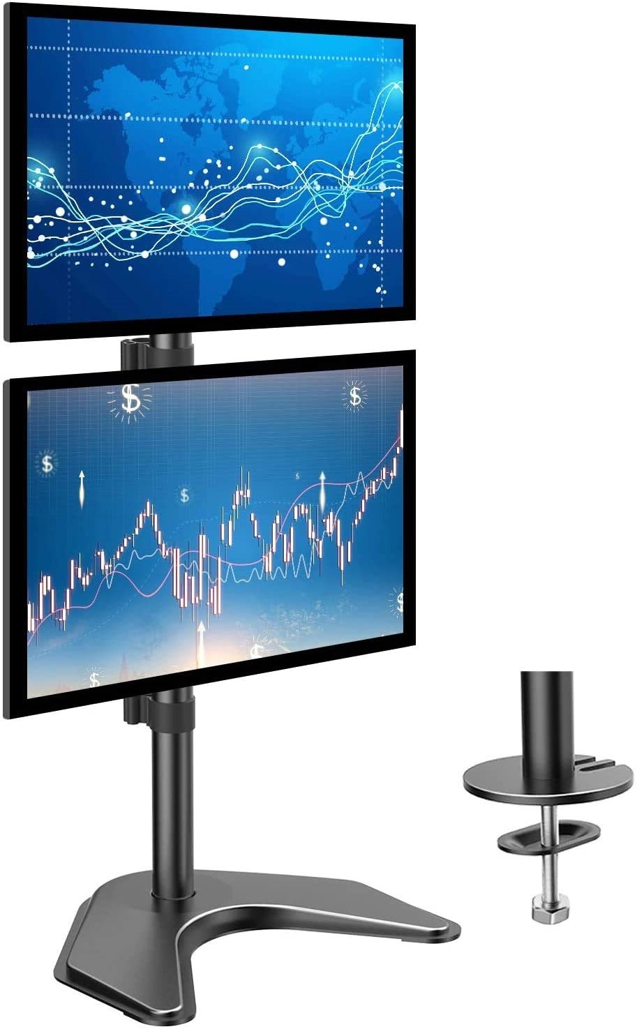 HUANUO Dual Monitor Stand - Vertical Stack Screen Free-Standing Holder LCD Desk