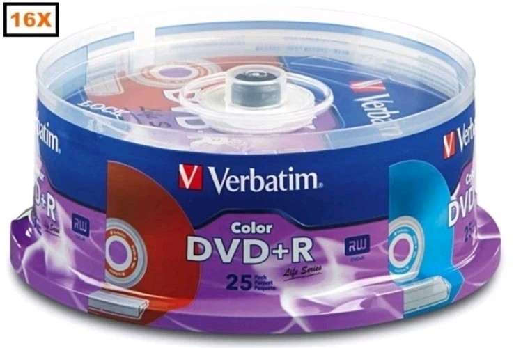 25-Pack Verbatim 16X Life Series w/ VIBRANT COLOR SURFACE DVD+Rs Verbatim 98431