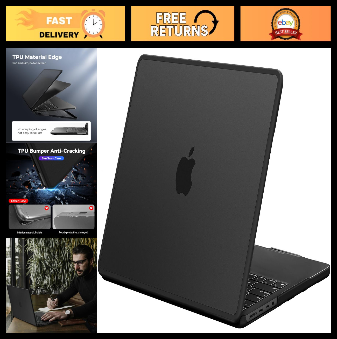 Anti-Cracking Hard Shell Case for MacBook Pro 14" M5 M4 M3 M2 M1 - Frosted Black