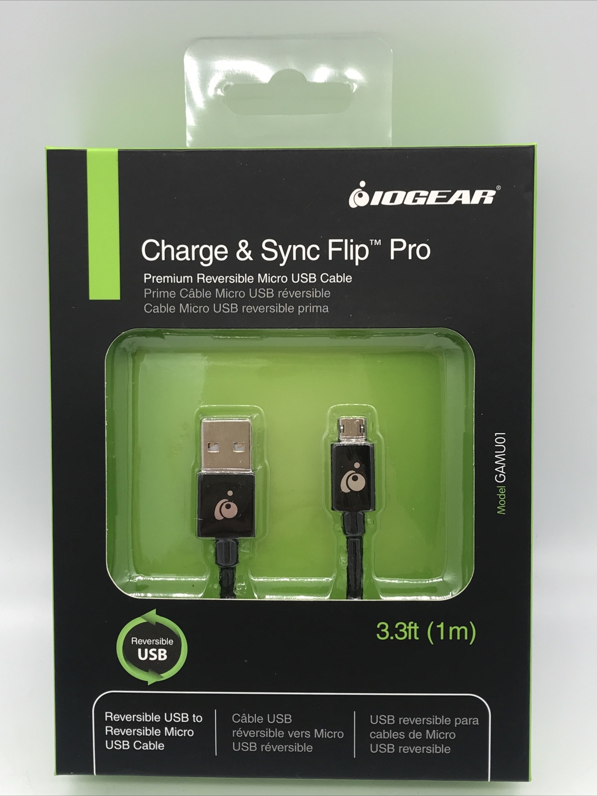 GAMU01 IOGEAR Charge and Sync Flip Pro, Reversible USB to Reversible Micro USB