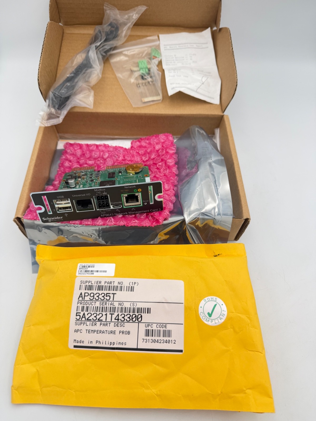 SCHNEIDER ELECTRIC AP9643 Network Management Card & AP9335T Temperature Sensor