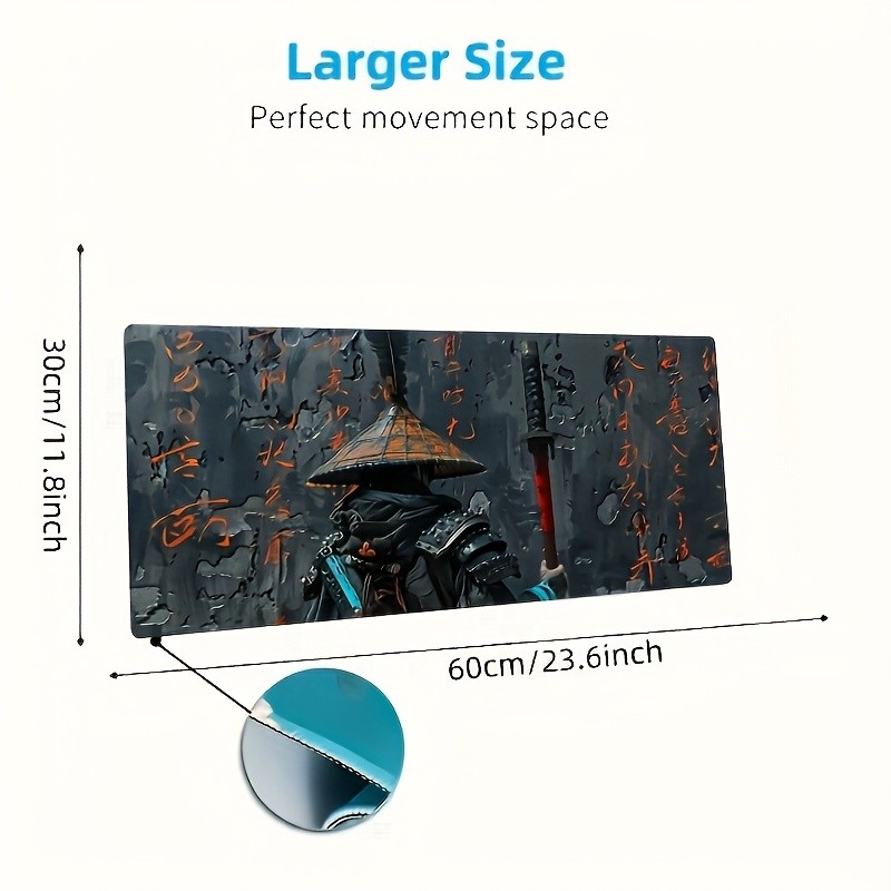 1pc Large Samurai Japanese Calligraphy Mouse Pad & Desk Mat - Non-Slip Rubber