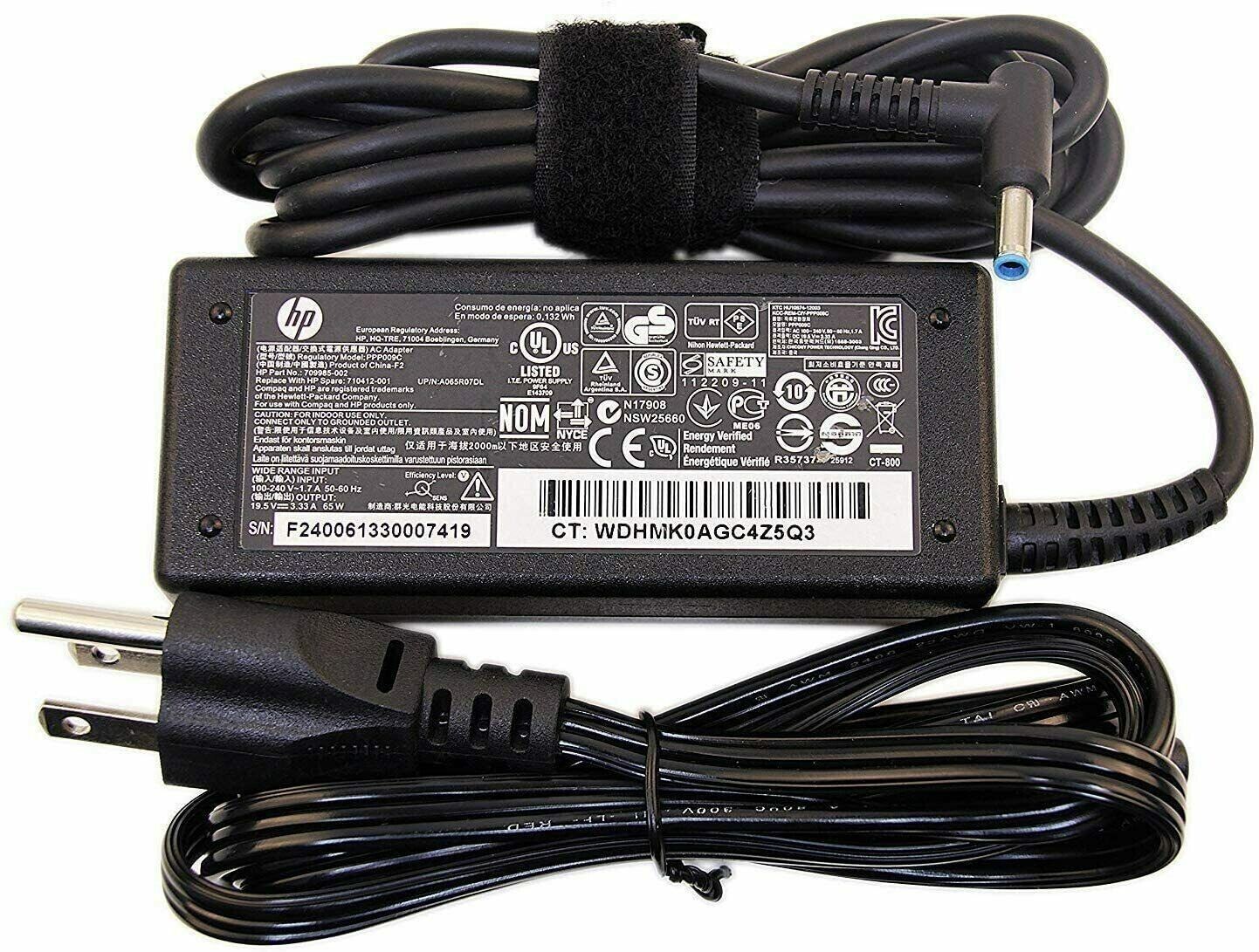 New Genuine 65W AC Adapter Charger for HP 710412-001 709985-001 PPP009C Blue Tip