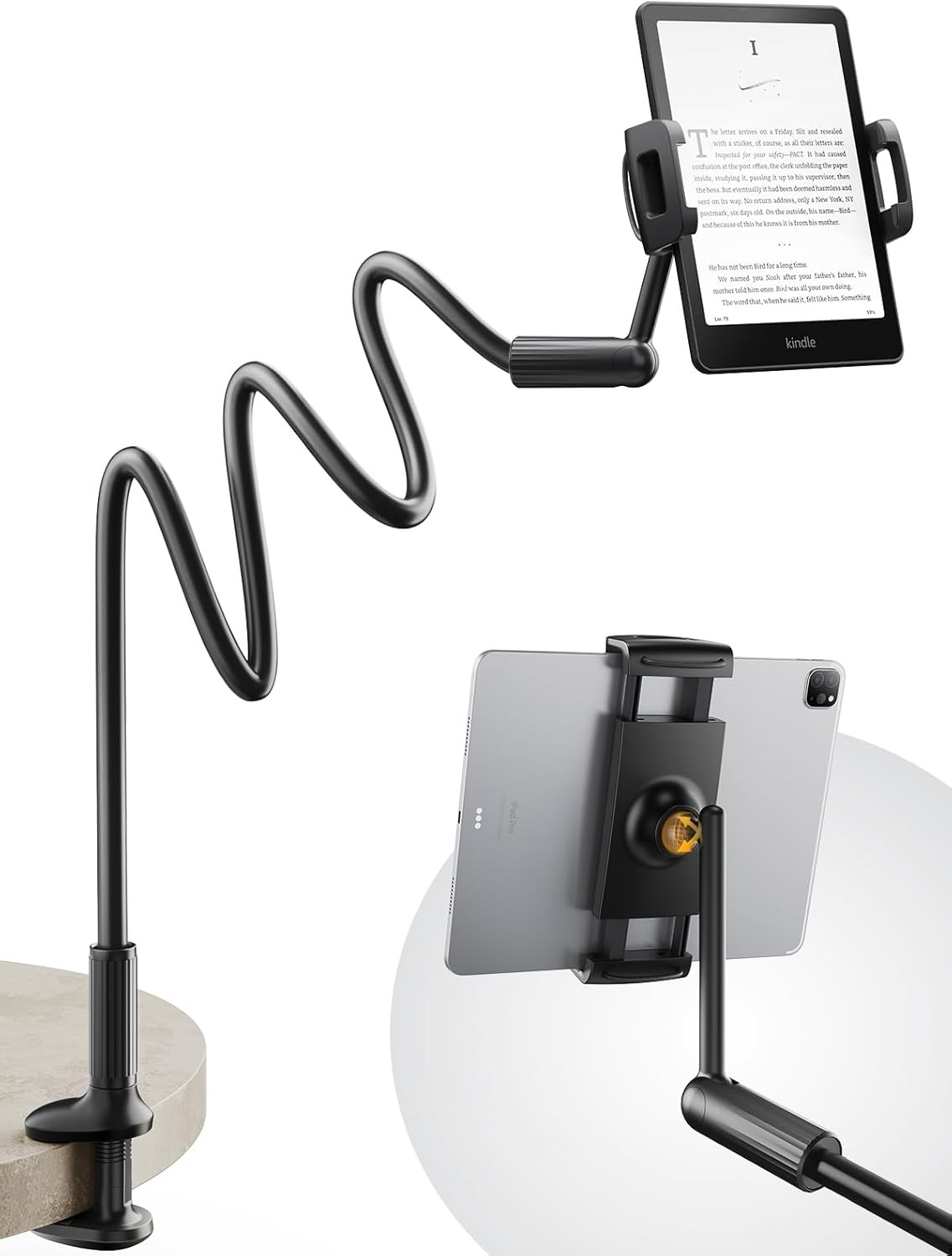 47" Gooseneck Kindle Holder, Tablet Holder for Bed with Upgraded Black
