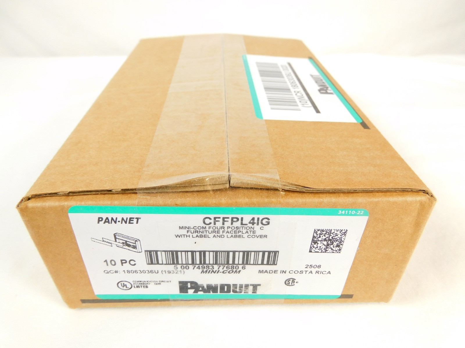 Panduit CFFPL4IG Mini-Com Furniture Faceplate 4-Port, Intl Grey - BOX OF 10