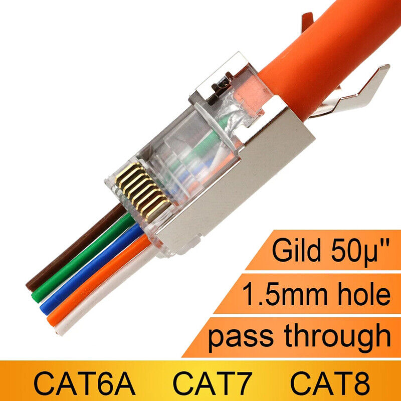 CAT7 rj45 connector 50U CAT6A ends pass through ethernet cable shielded plug