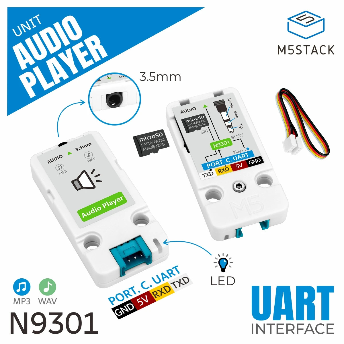 M5Stack Official Audio Player Unit (N9301) Computer Components