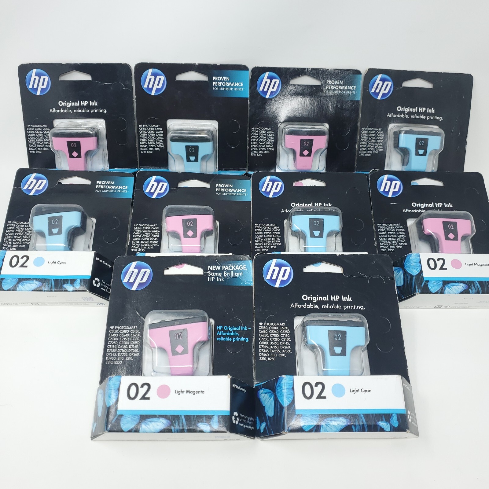 10 Genuine HP 02 Ink Cartridges 5 Light Cyan 5 Light Magenta Expired 2011-14