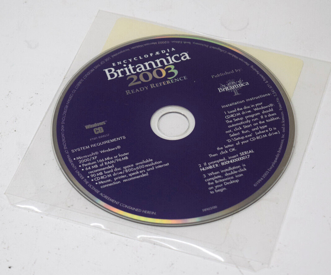 Encyclopedia Britannica 2003 Ready Reference PC CD-ROM Windows 2000 XP