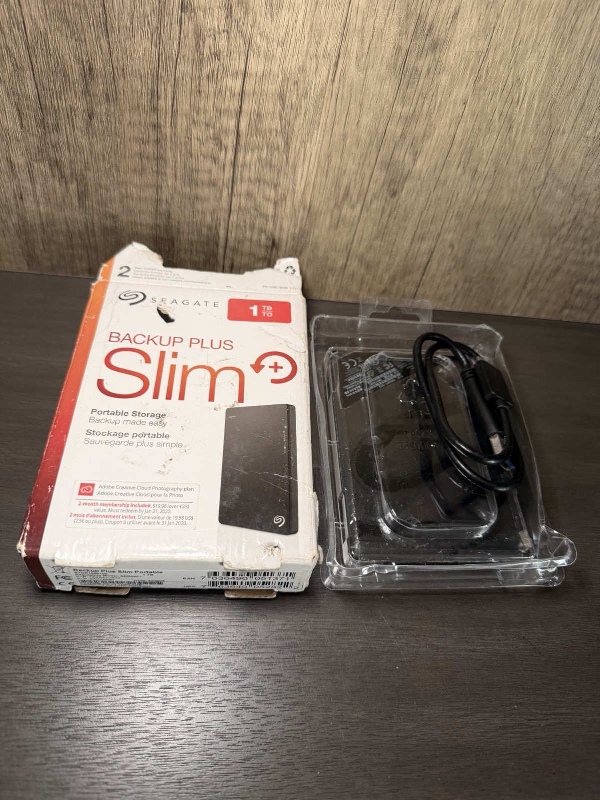 Seagate Backup Plus Slim 1TB External HDD USB 3.0 STDR1000100 Tested w/Cable