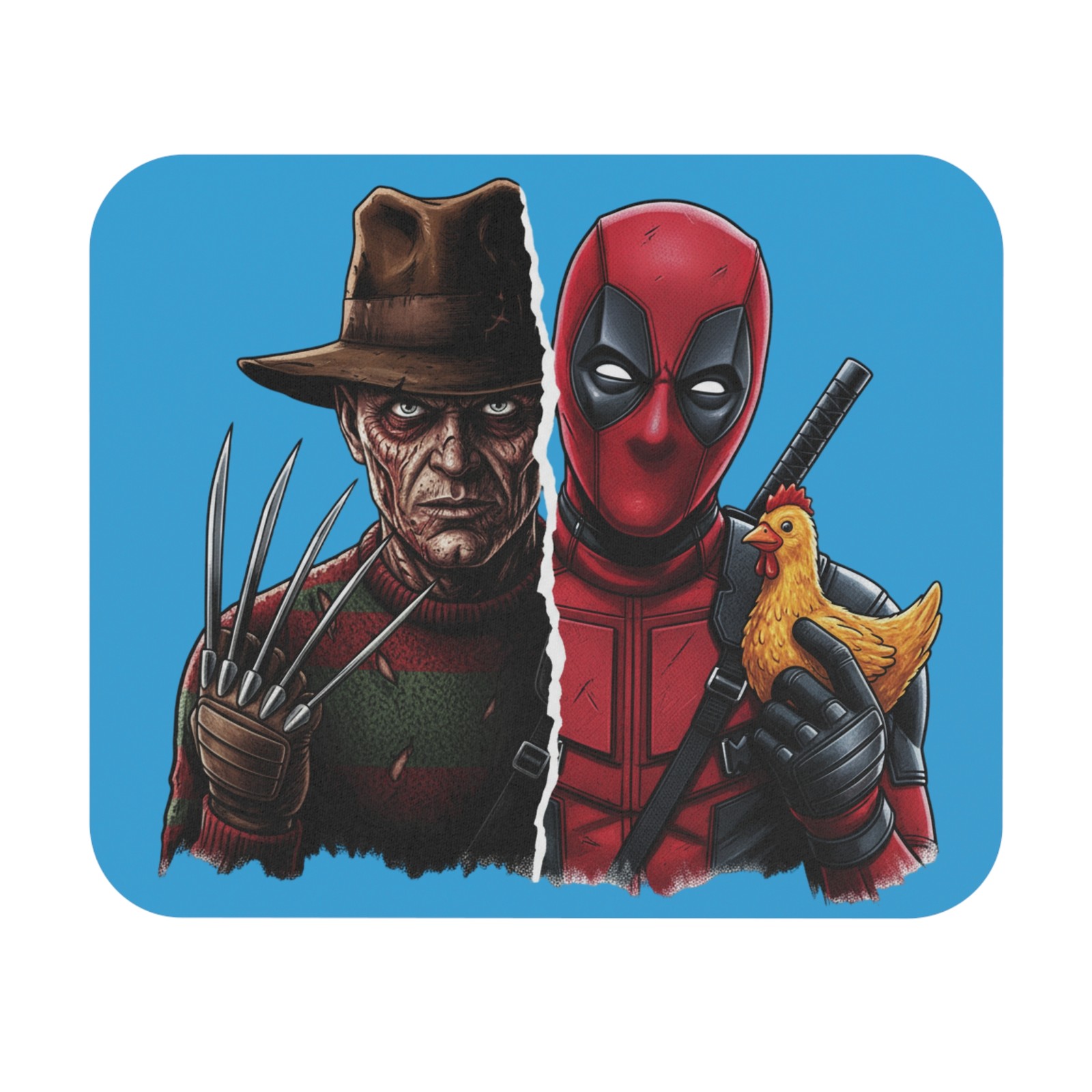 Freddy Krueger vs Deadpool Split Face Mouse Pad Horror Comedy Gaming Desk Mat 
