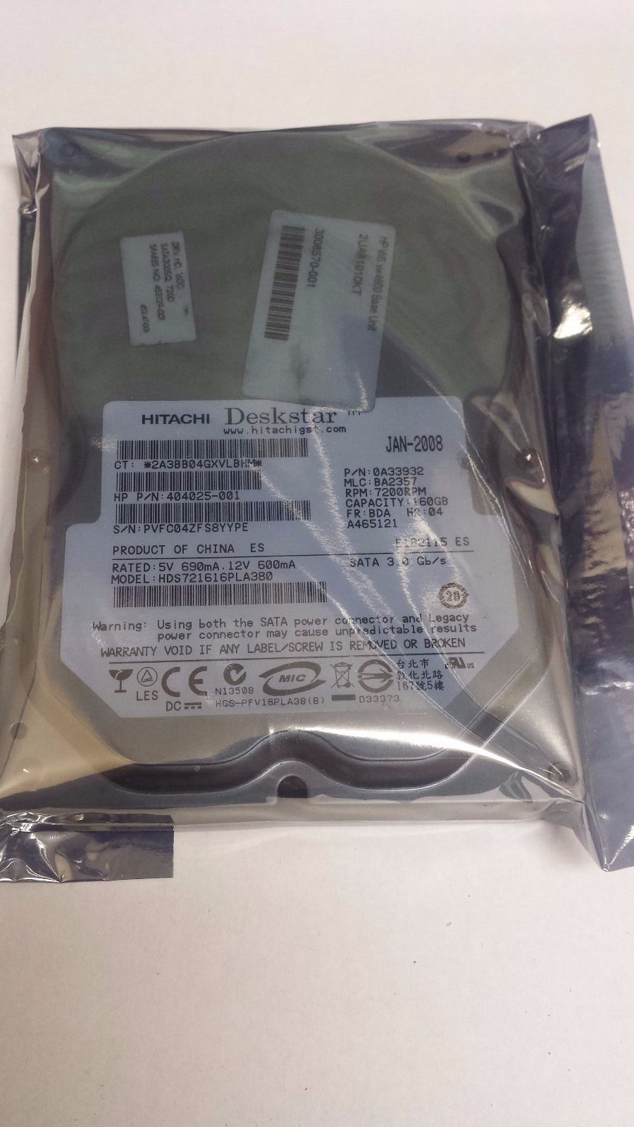 HITACHI DESKSTAR HDS721616PLA380 404025-001 160GB 7200RPM Hard Drive HDD