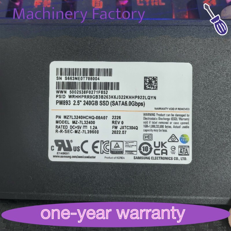 Samsung PM893 240GB 2.5" SATA III 6Gbps SSD MZ7L3240HCHQ-00A07 MZ-7L32400