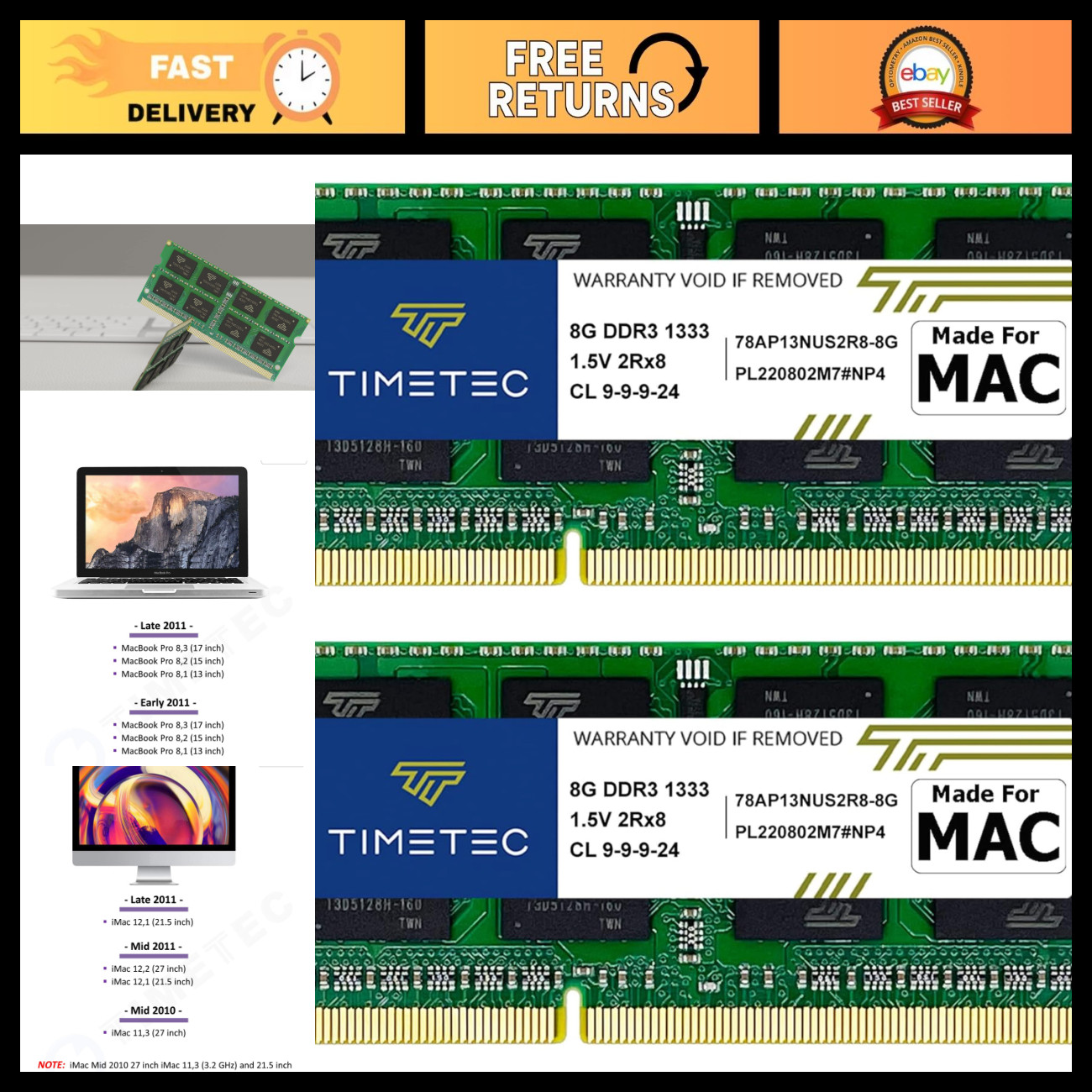 16GB DDR3 RAM Upgrade Kit (2x8GB) for MacBook Pro, iMac & Mac Mini - 1333MHz PC3