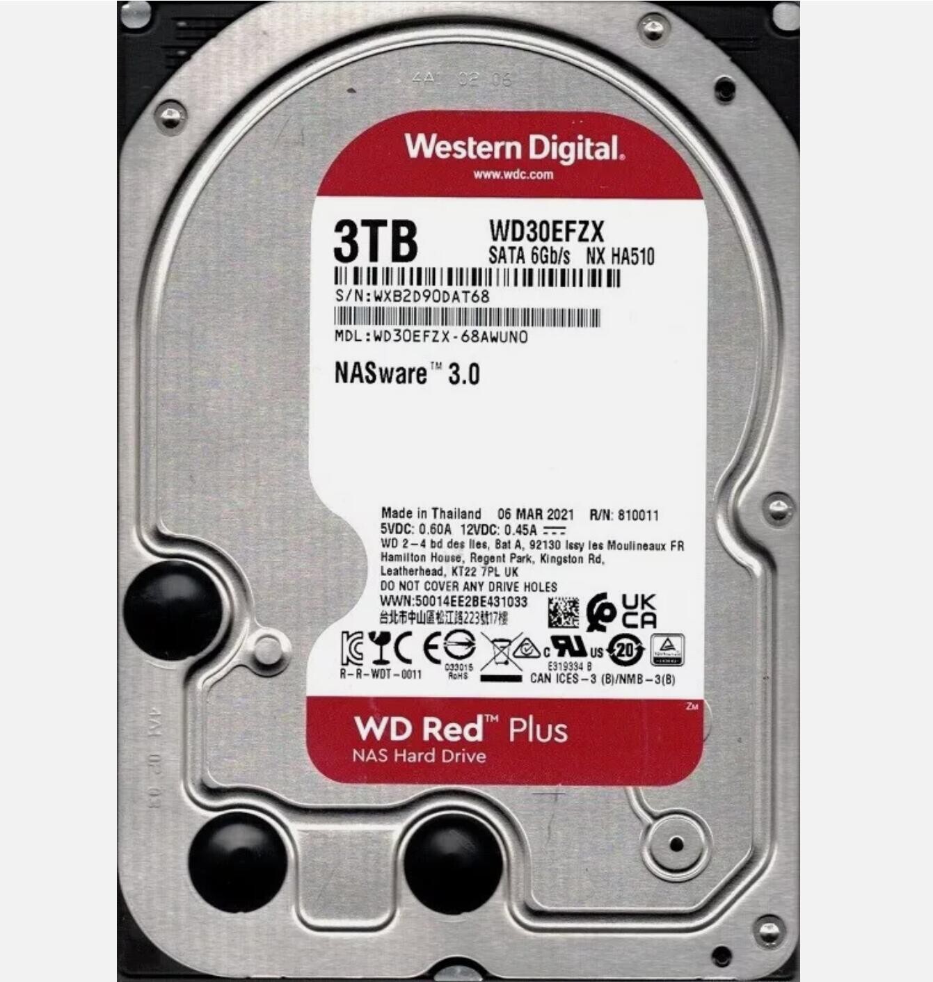 Western Digital WD30EFZX 128MB 3TB SATA 6Gbs 3.5" Internal Plus Hard Disk Drive