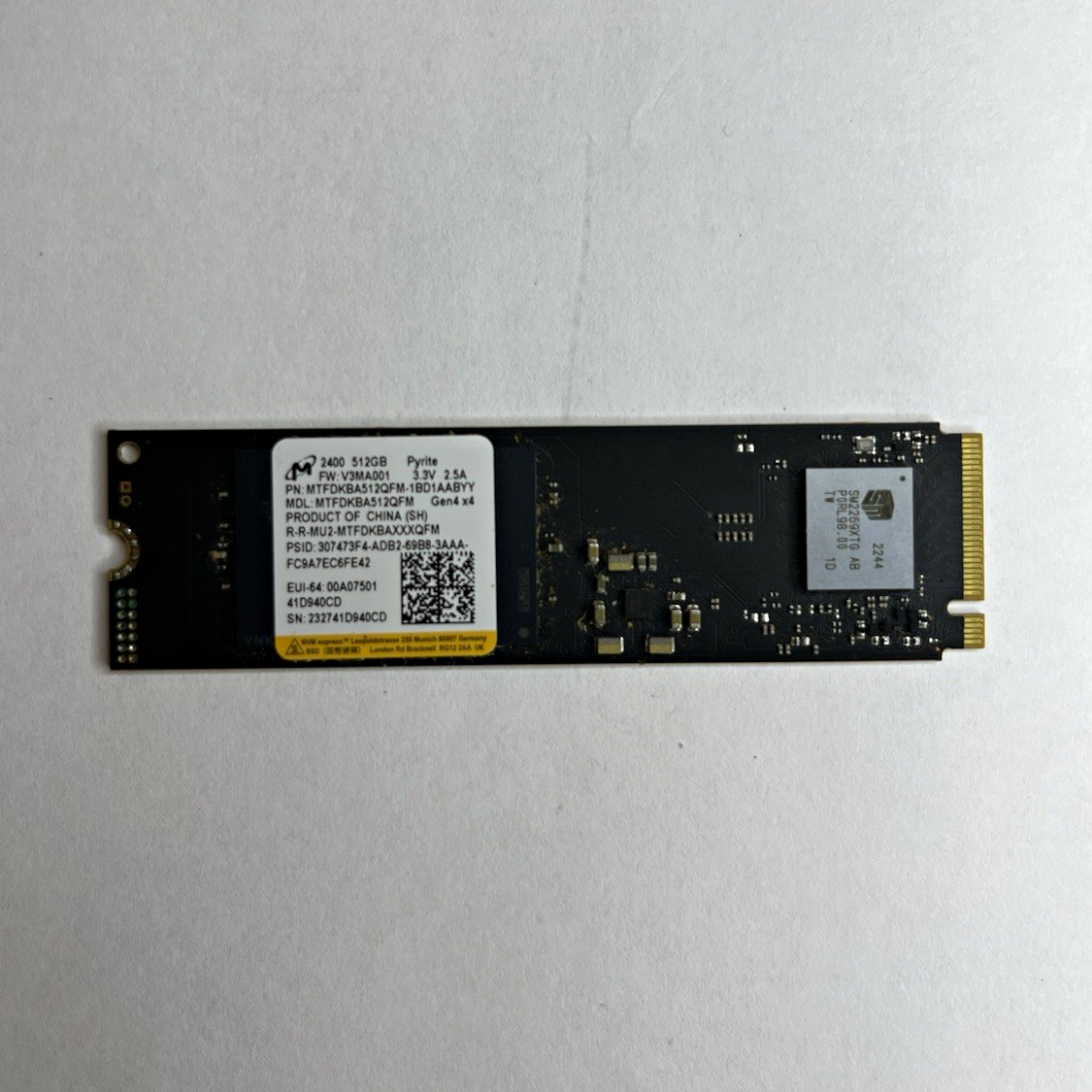 Micron 2400 512GB M.2 NVMe Gen4 x4 Internal SSD 4500MB/s, 512MB