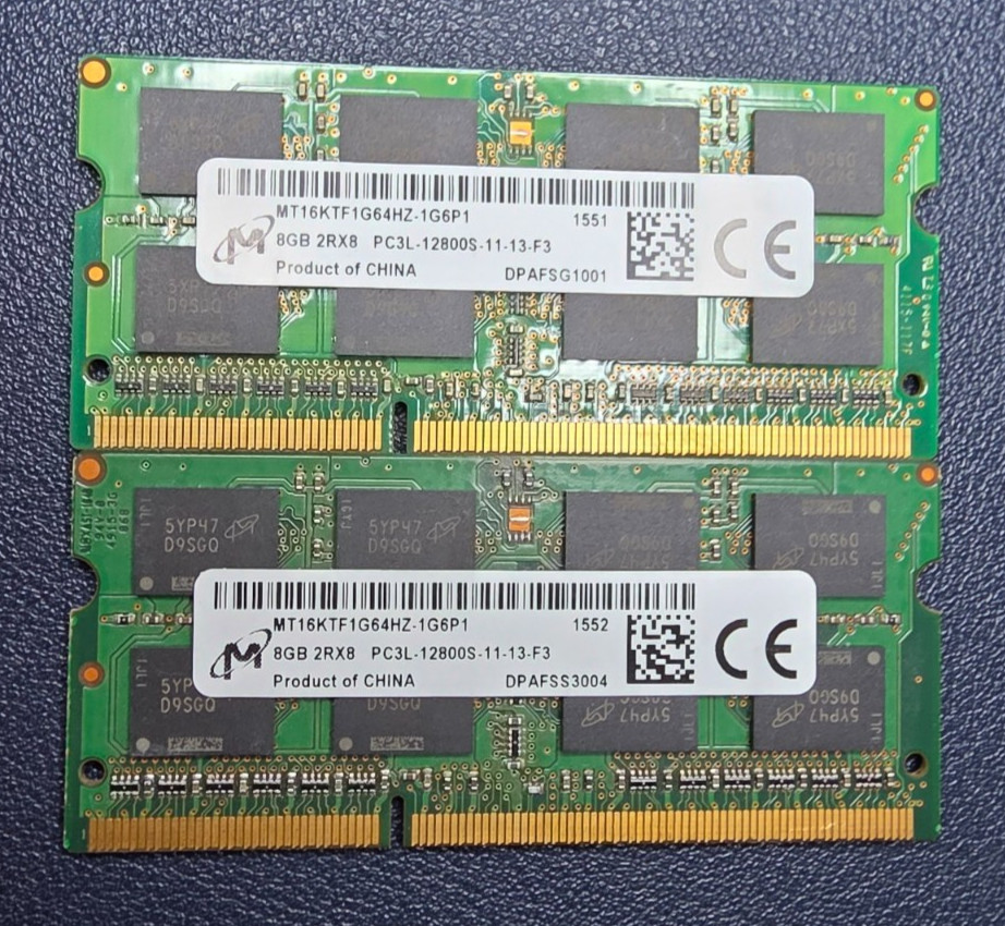 2x 8GB MICRON TECHNOLOGY MT16KTF51264HZ-1G6M1 / MT16KTF51264HZ1G6M1 (BRAND NEW)
