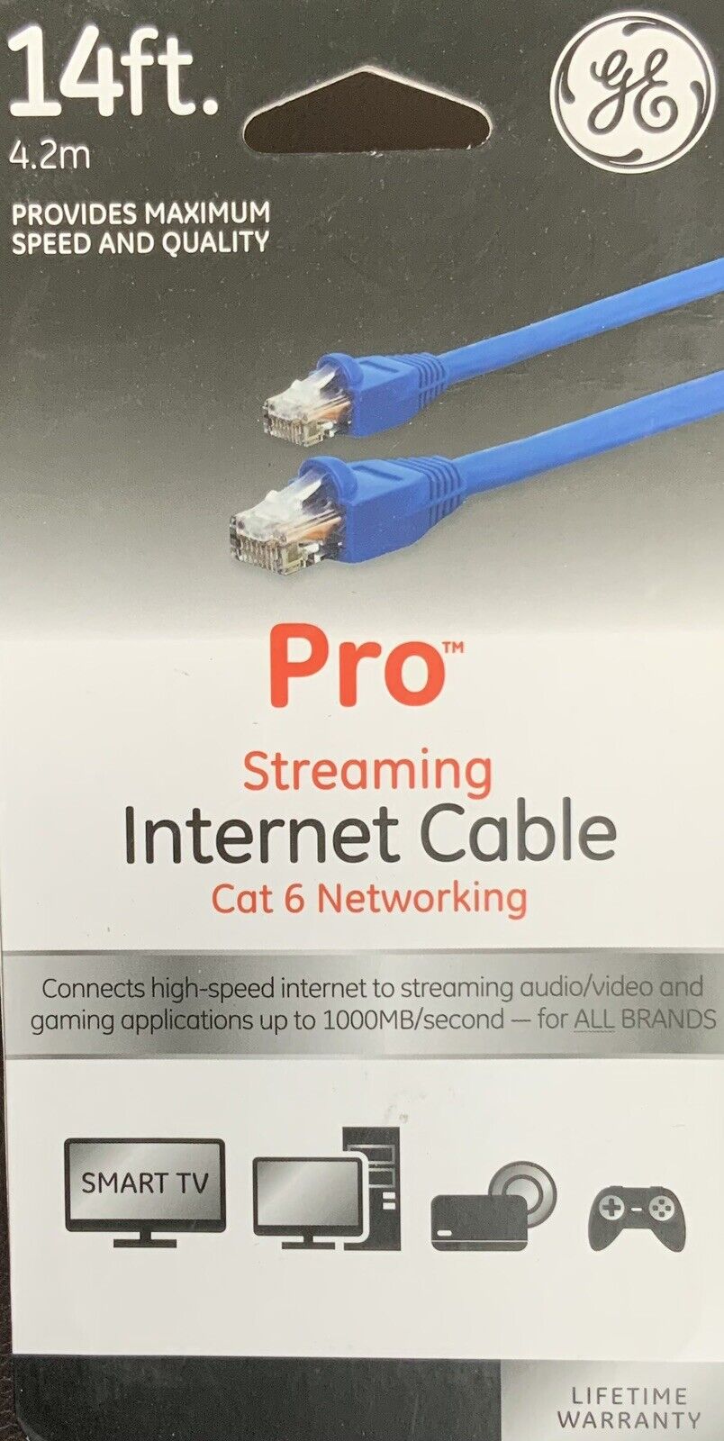 GE Pro Cat 6 Streaming Internet Cable - 14 Foot - Blue