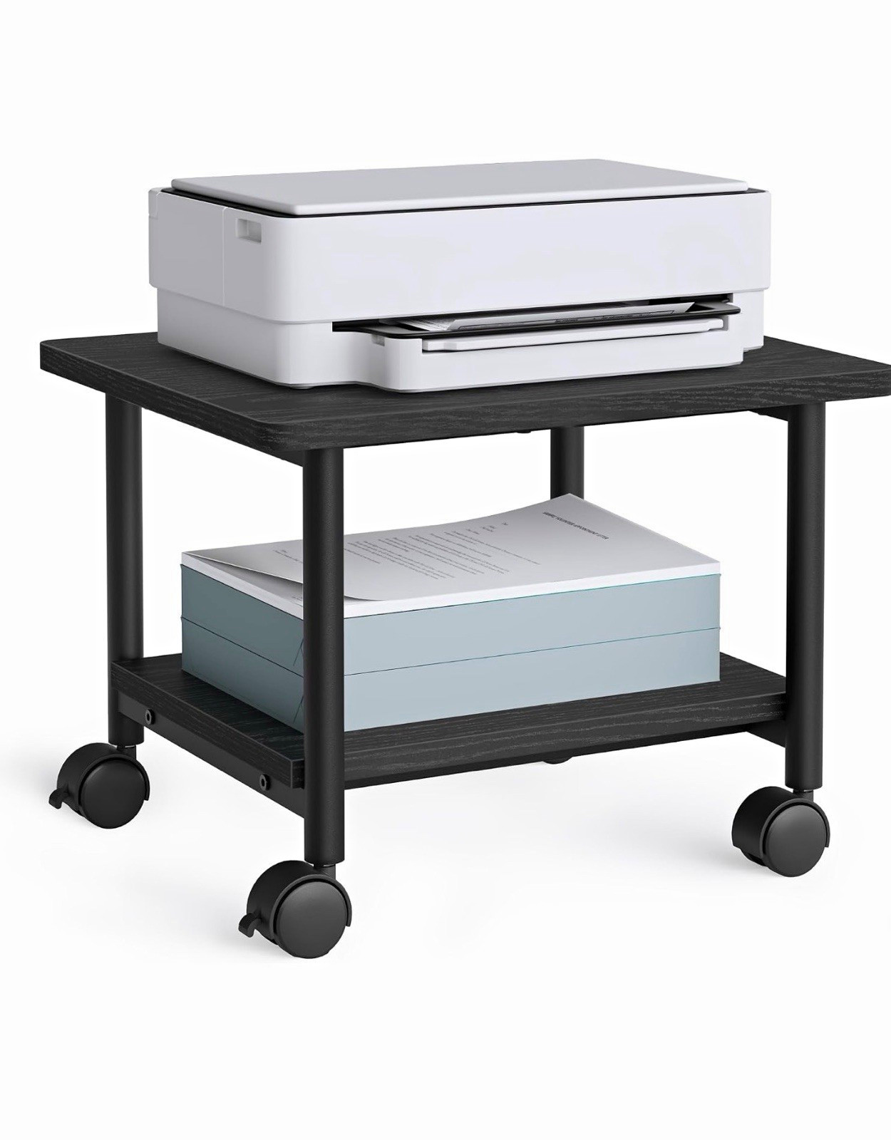 VASAGLE Black 2-Tier Rolling Printer Stand Desk Stand with Wheels