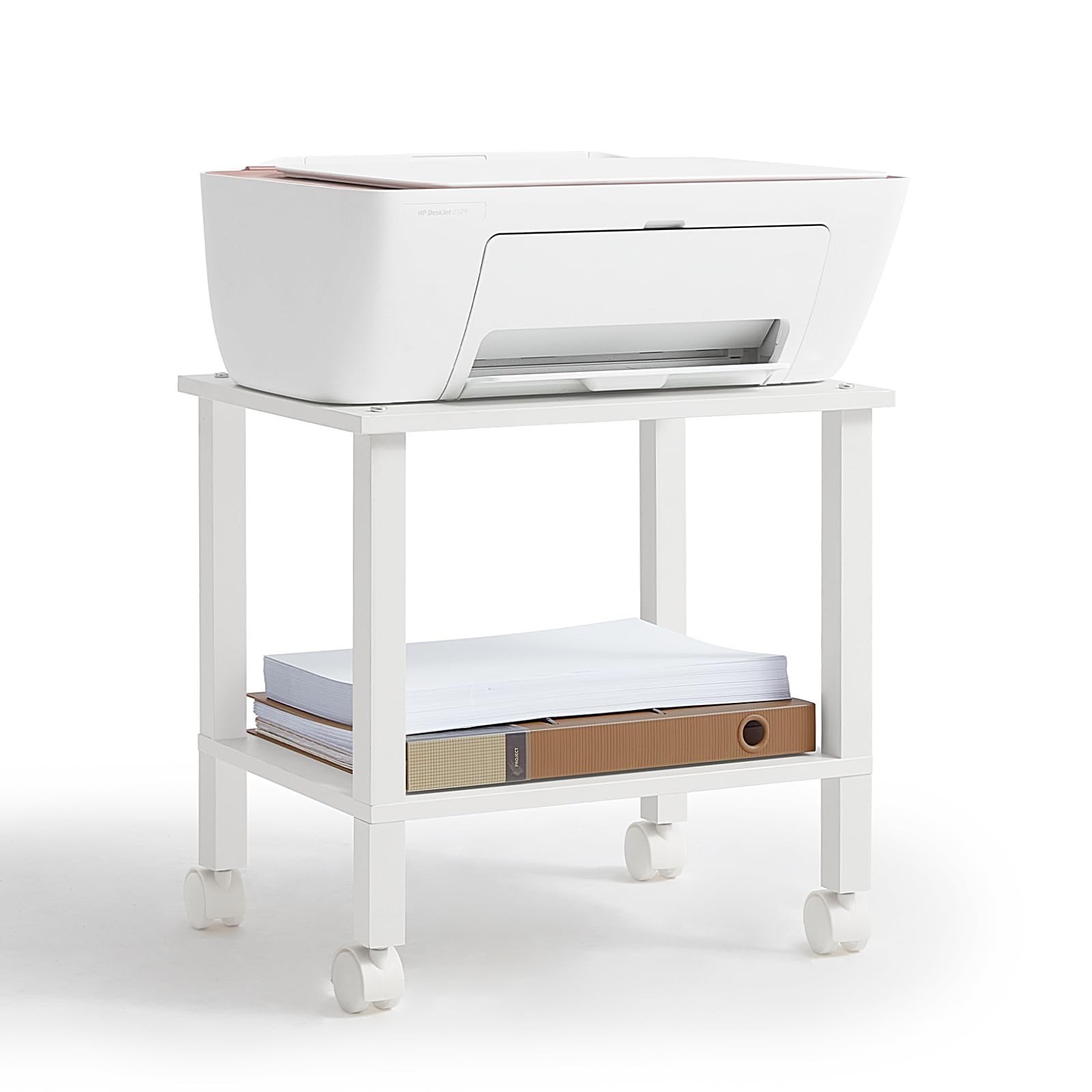 YUFAM 2 Tier Under Desk Printer Stand with Storage, White