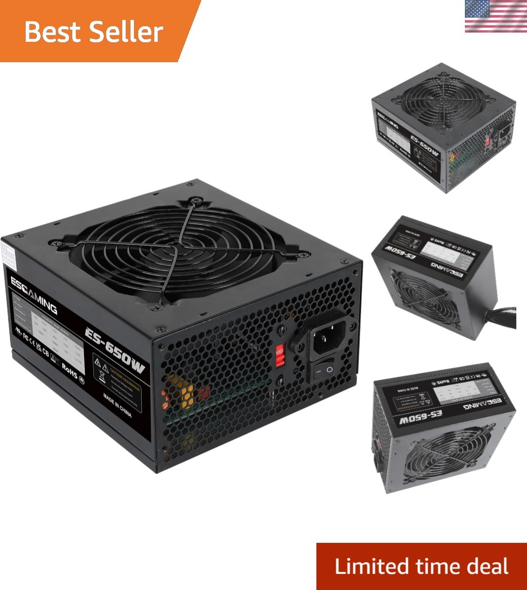 Compact 650W Non-Modular Power Supply with 120mm Silent Fan - Ideal for Desktops