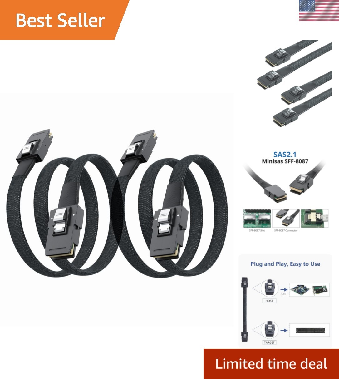 SFF-8087 to SFF-8087 6G Internal Mini SAS Cable for Server Backplane/RAID Car...