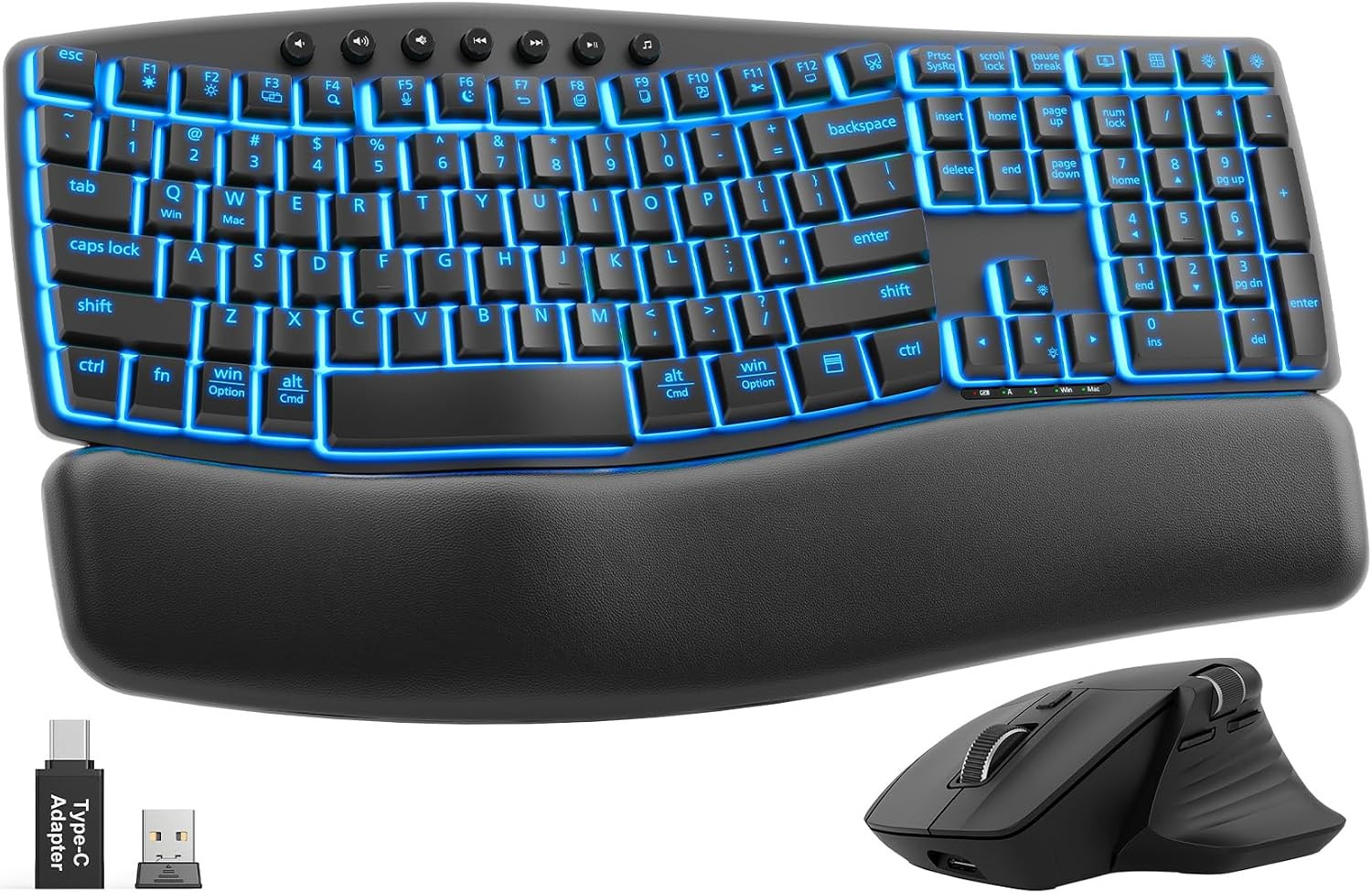 Wireless Keyboard and Mouse, Keyboard with Leather Wrist Rest