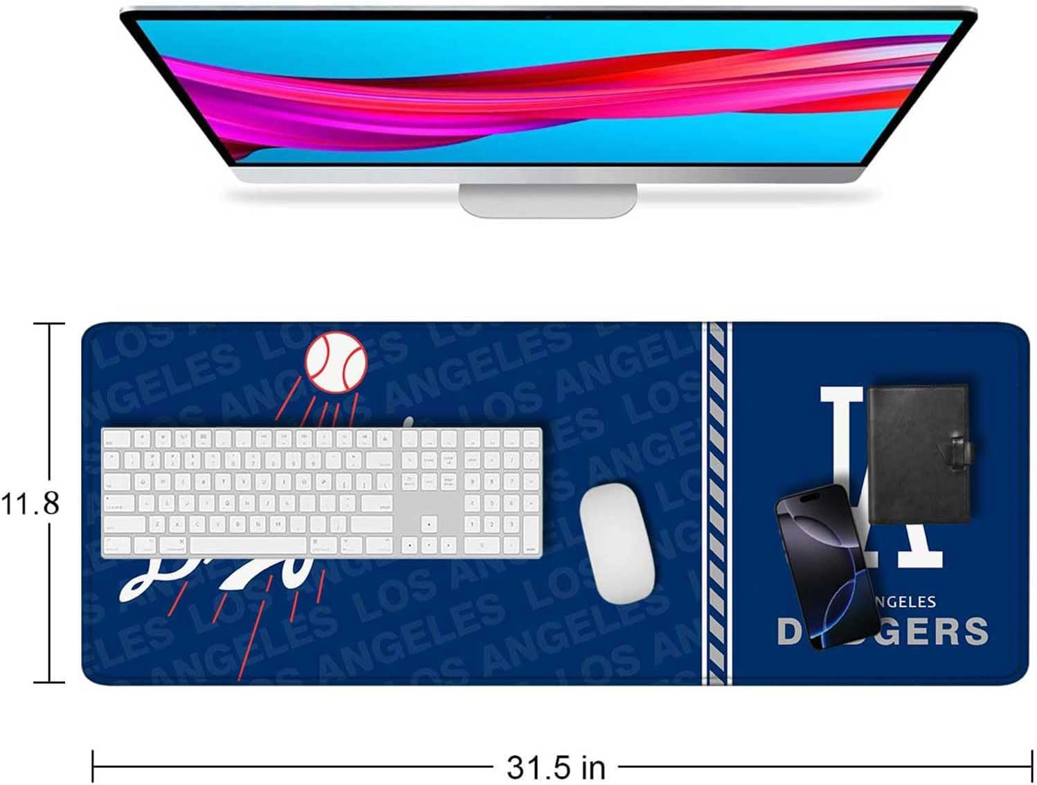 LA Dodgers Desk Mat Large XL Gaming Mousepad 31.5"x11.8" Anti-Slip Rubber Base