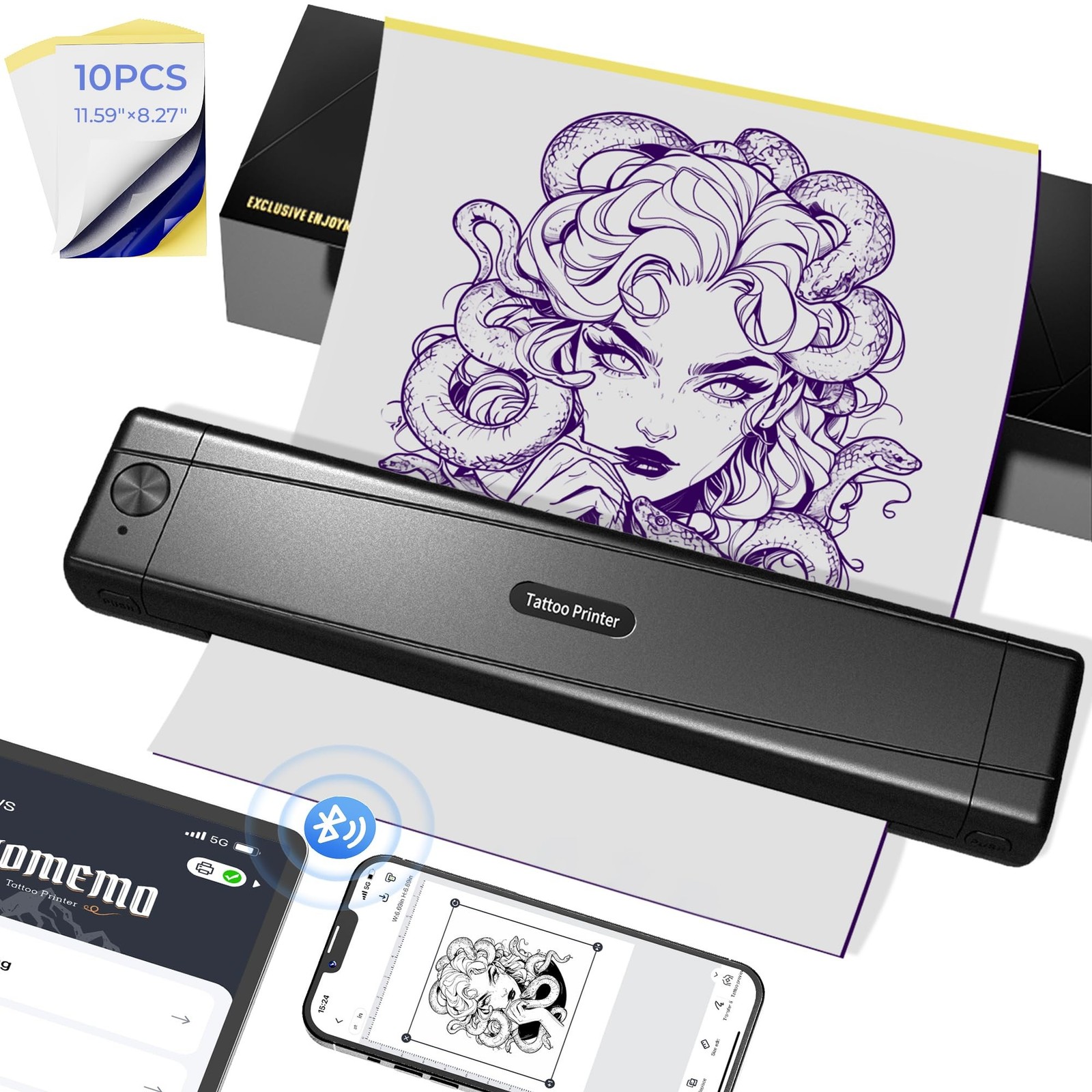 2025 New Version Tattoo Stencil Printer with 10pcs Transfer Paper, Wireless T...