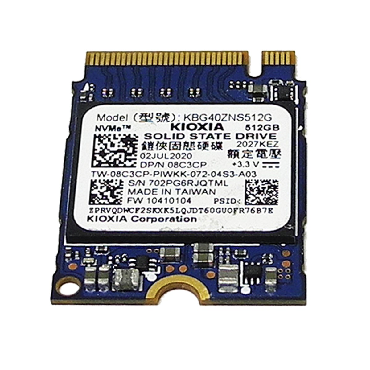 Dell 08C3CP KIOXIA KBG40ZNS512G 512GB M.2 2230 PCIe Gen3.0 x4 NVMe SSD