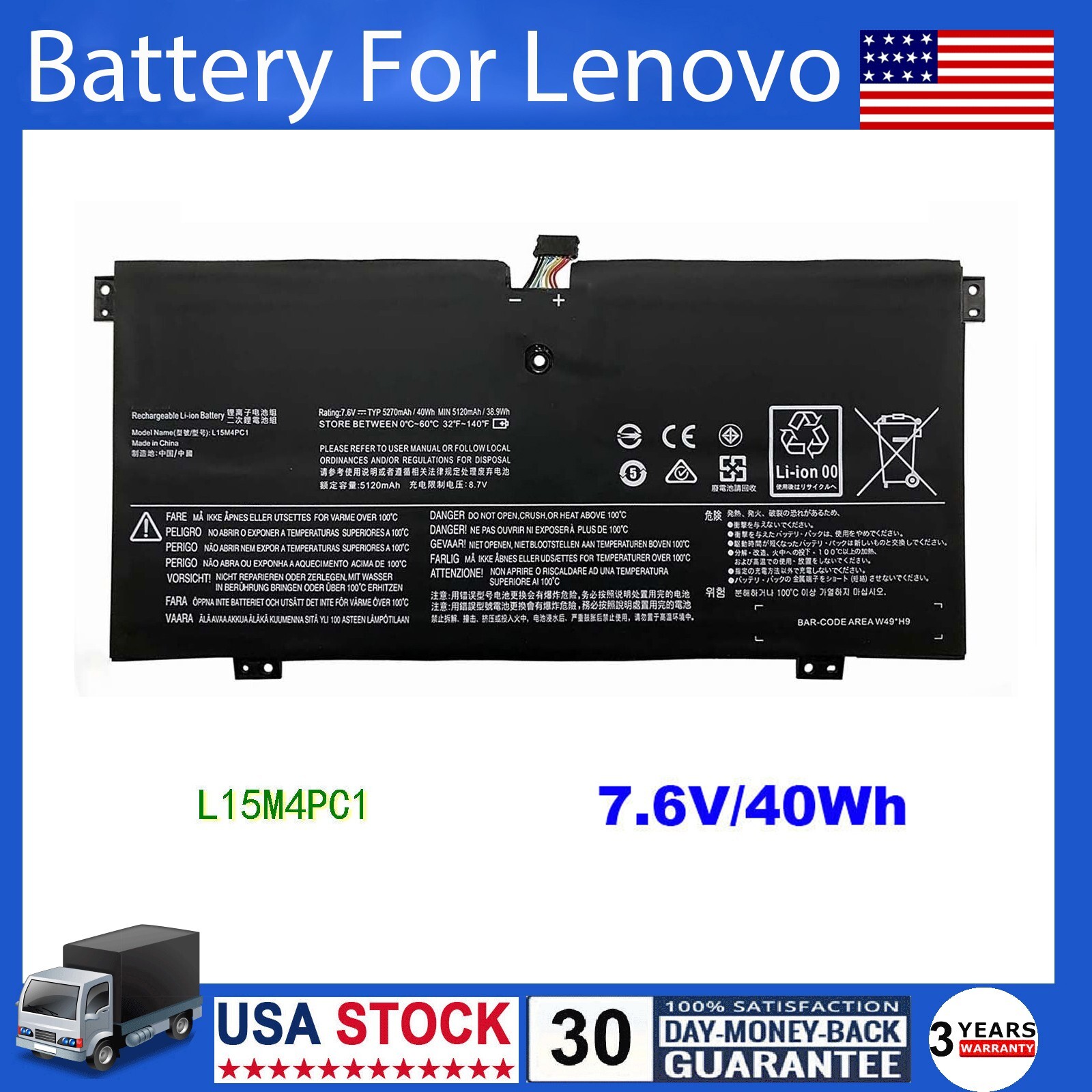 L15M4PC1 L15L4PC1 Laptop Battery For Lenovo Yoga 710 710-11ISK 710-11IKB 40W US
