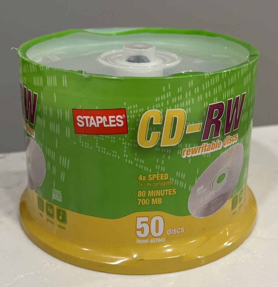 CD-RW Discs, 700MB/80min, 4x, Spindle, Silver, 50/Pack NEW Staples 