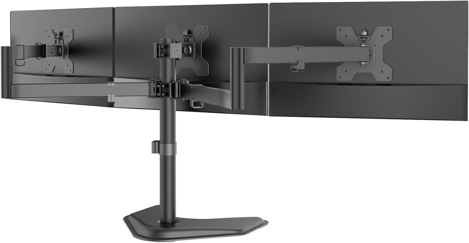 Triple Monitor Stand, Free Standing Three LCD Monitor Fully Adjustable Desk Moun